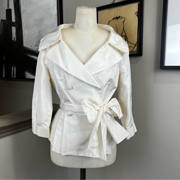 Rickie Freeman for Teri Jon Tops - RICKIE FREEMAN FOR TERI JON ivory silk taffeta wrap top